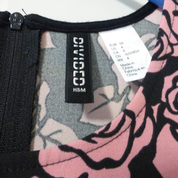 H&M Divided Pink and black rose print sleeveless form fitting dress - Picture 5 of 7